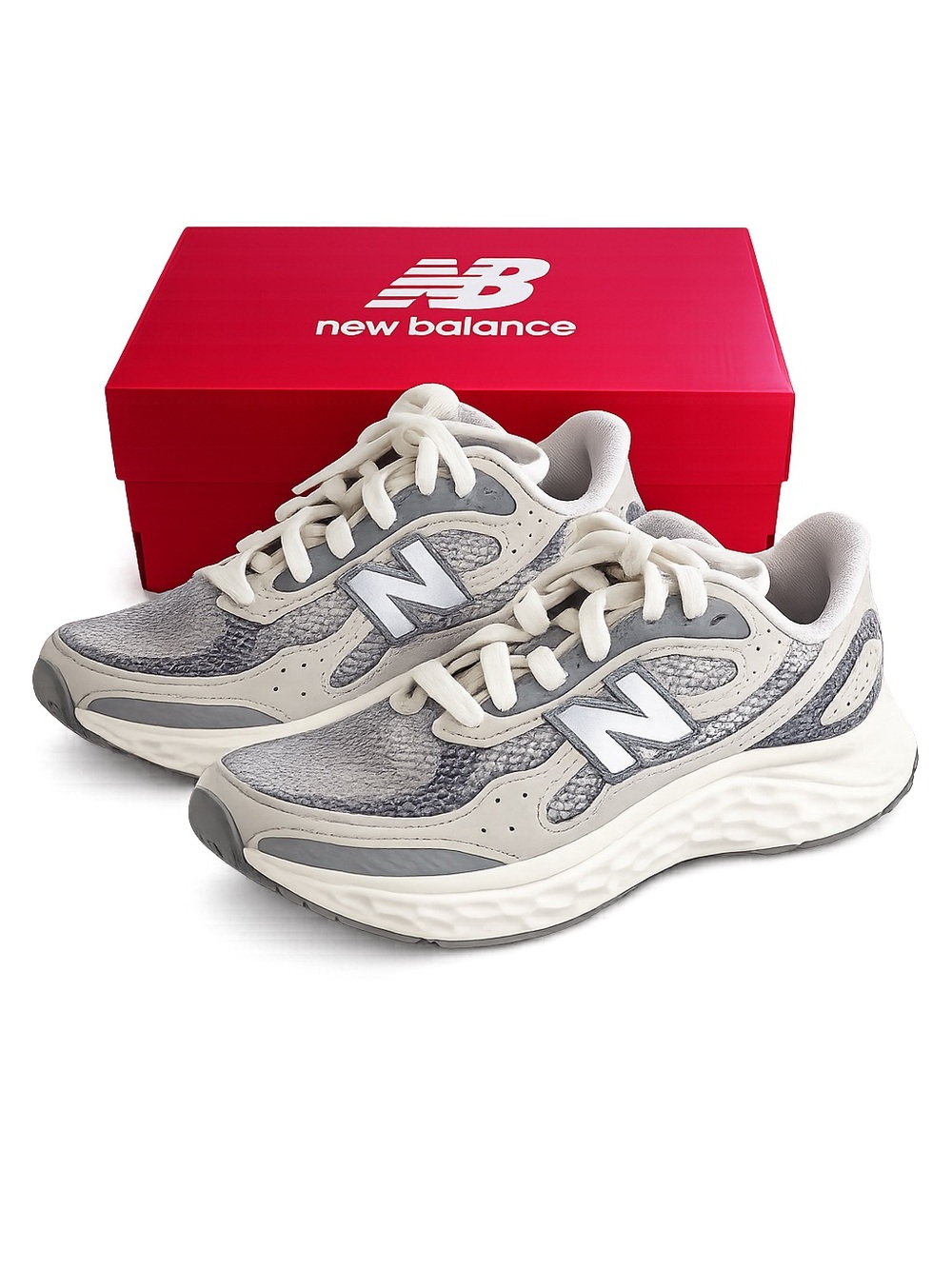 New Balance White and Gray Athletic Sneaker (Pair)